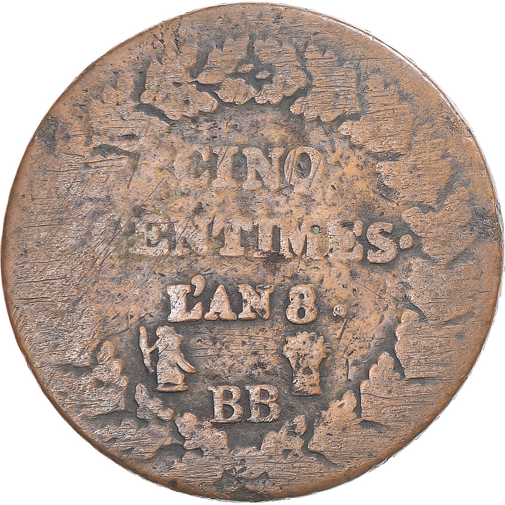 Munten, Frankrijk, Dupré, 5 Centimes, AN 8/5, Strasbourg, FR, Koper