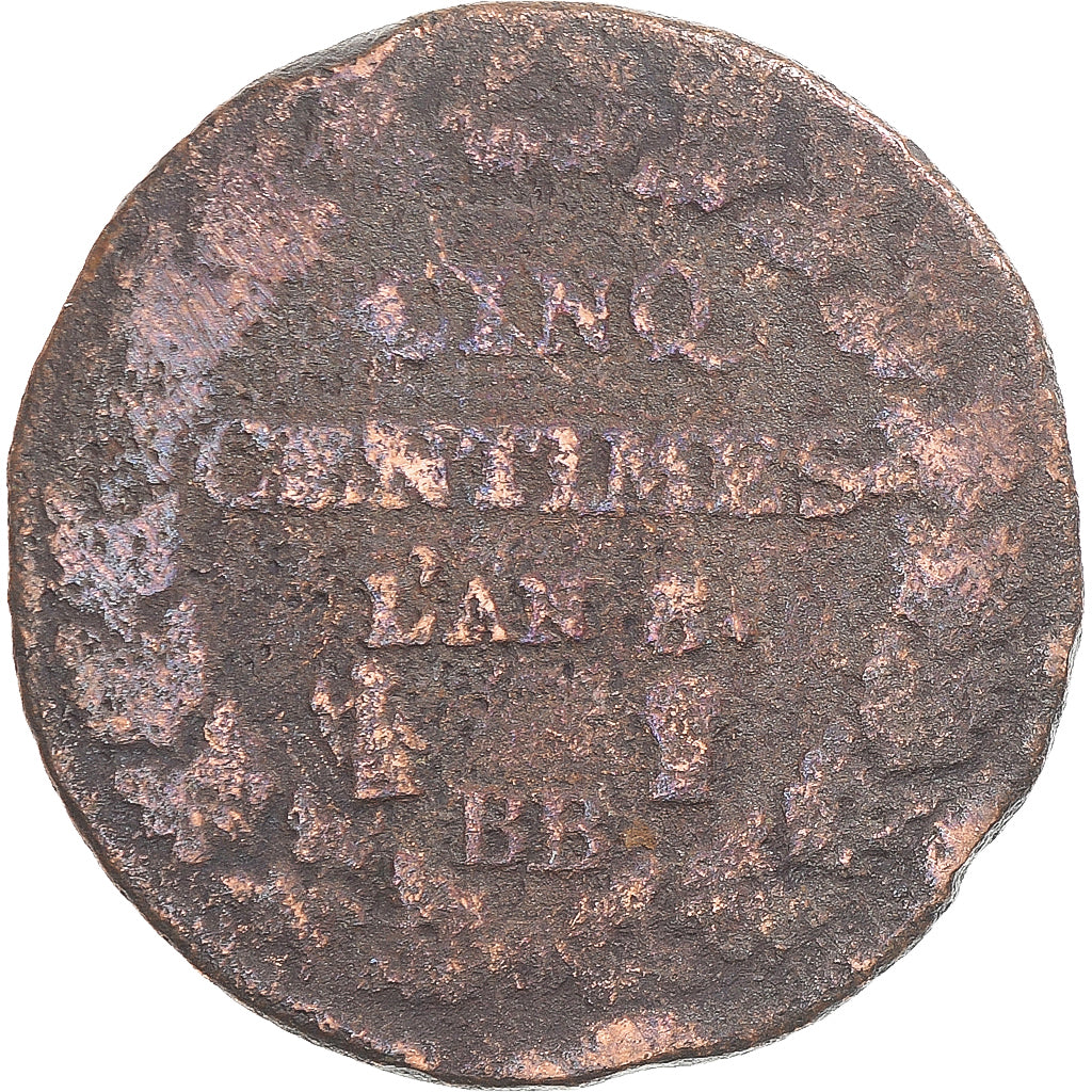 Monnaie, France, Dupré, 5 Centimes, AN 8, Strasbourg, B, Cuivre, Gadoury:126a