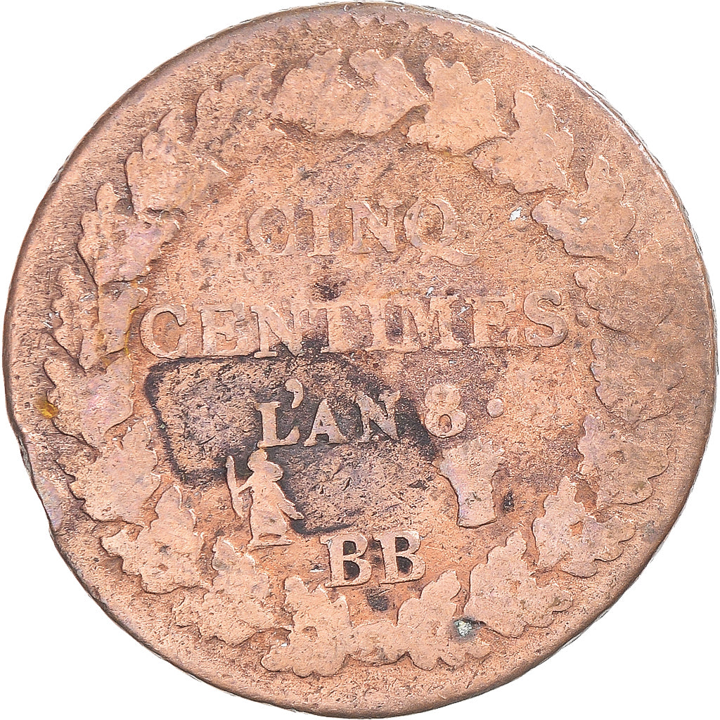 Monnaie, France, Dupré, 5 Centimes, AN 8, Strasbourg, B+, Cuivre, Gadoury:126a