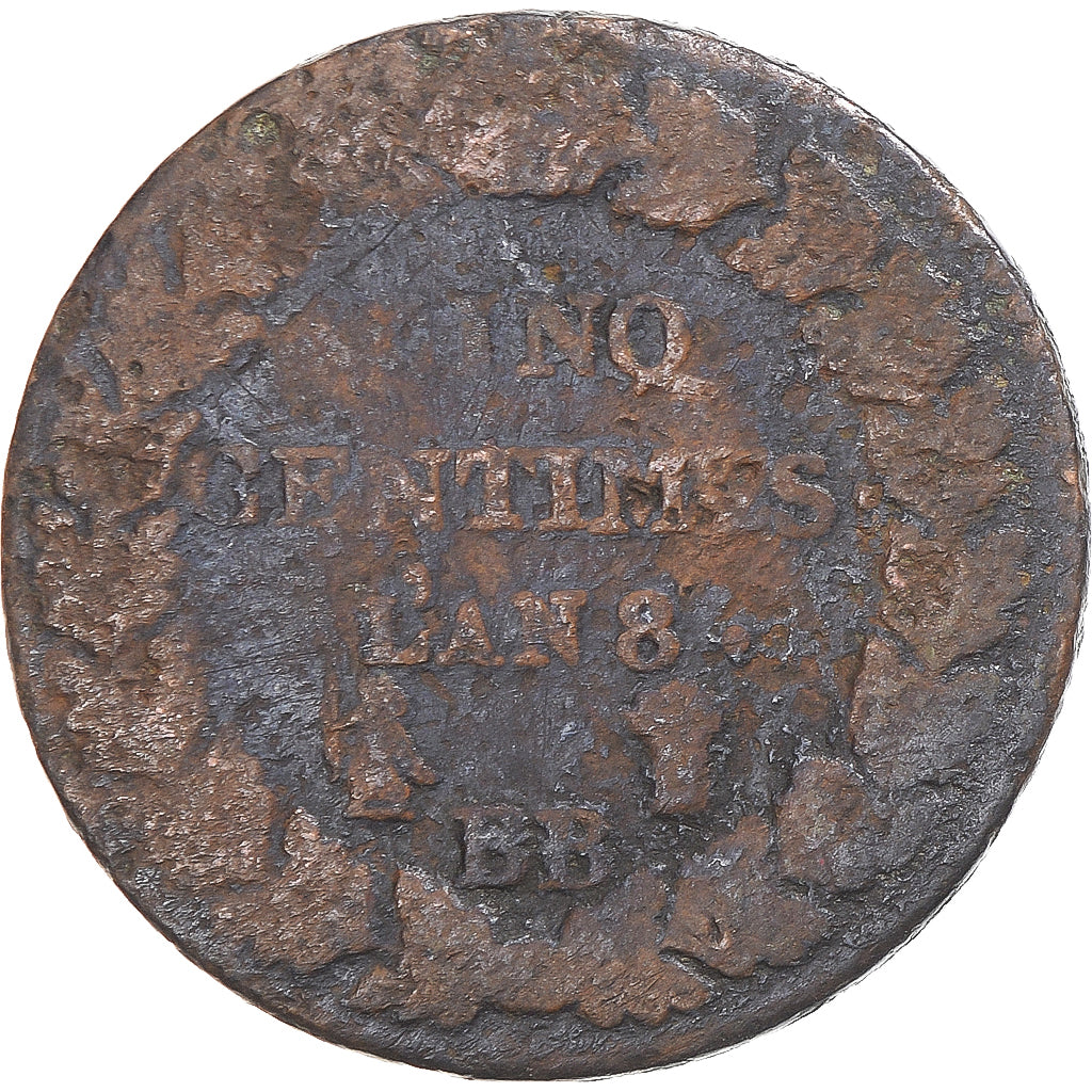 Munten, Frankrijk, Dupré, 5 Centimes, AN 8, Strasbourg, ZG+, Koper