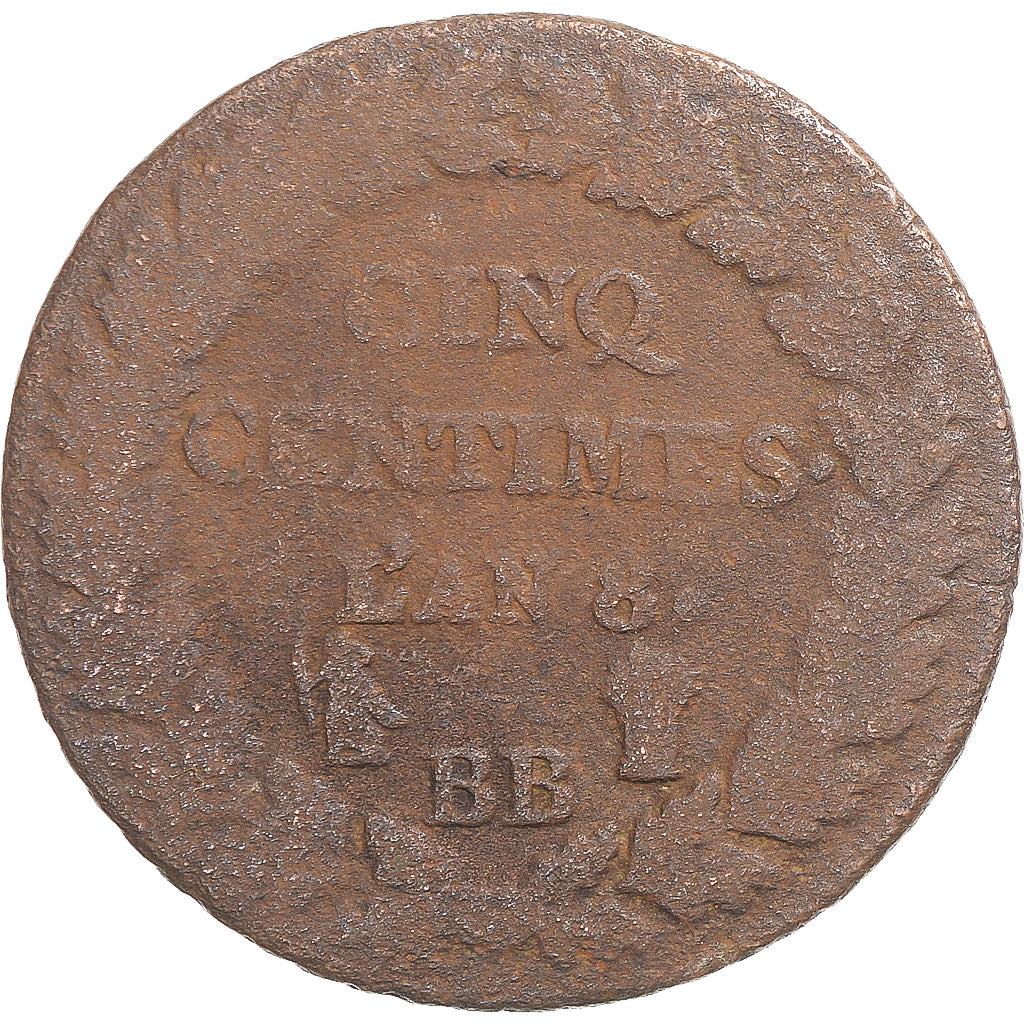 Moeda, França, Dupré, 5 Centimes, AN 8, Strasbourg, F(12-15), Cobre