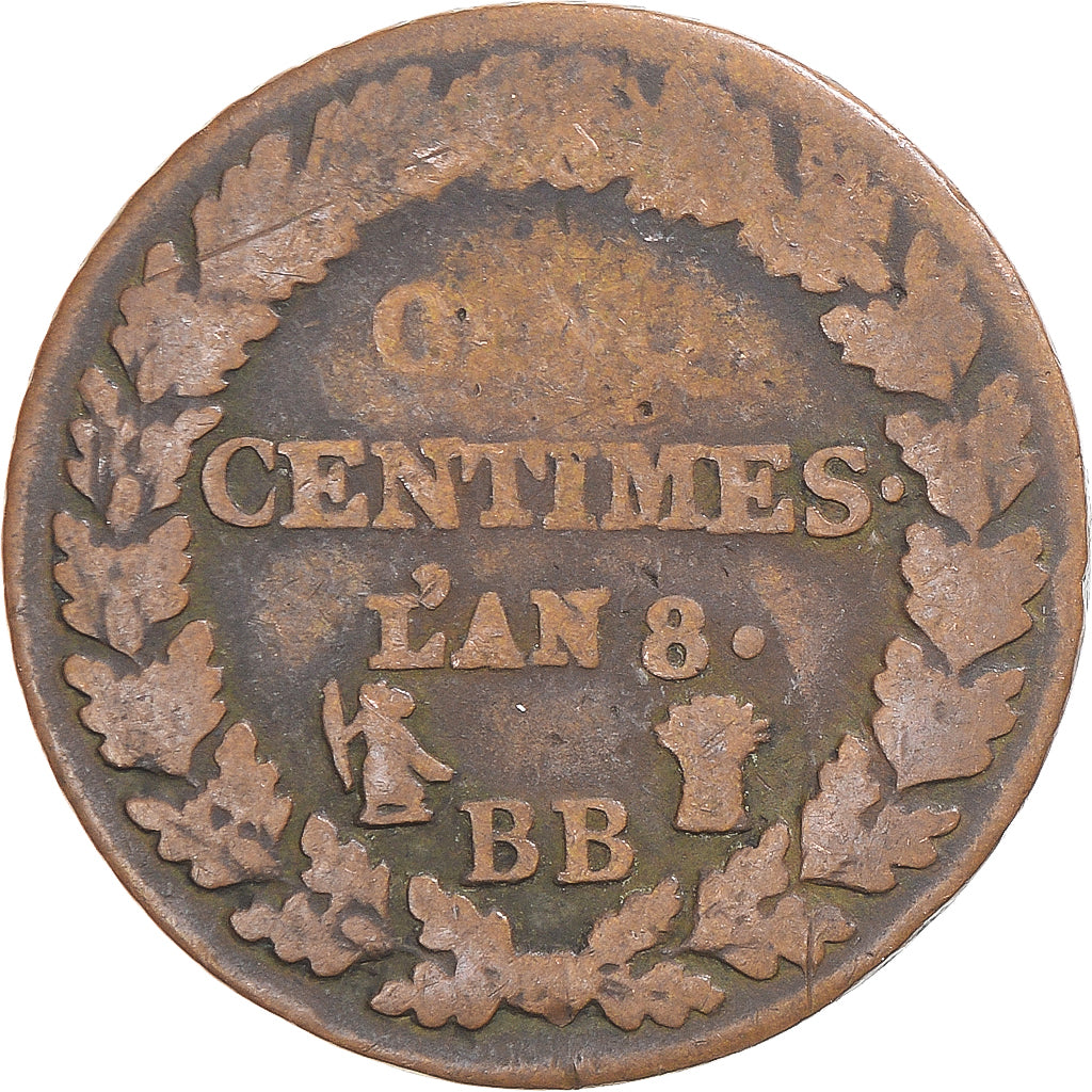 Monnaie, France, Dupré, 5 Centimes, AN 8, Strasbourg, TB, Cuivre, Gadoury:126a