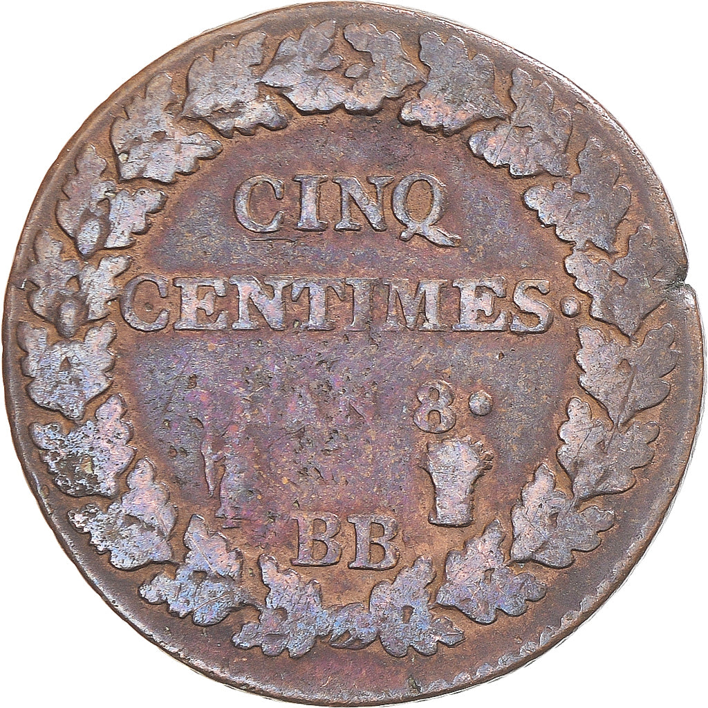 Munten, Frankrijk, Dupré, 5 Centimes, AN 8, Strasbourg, FR, Koper, Gadoury:126a