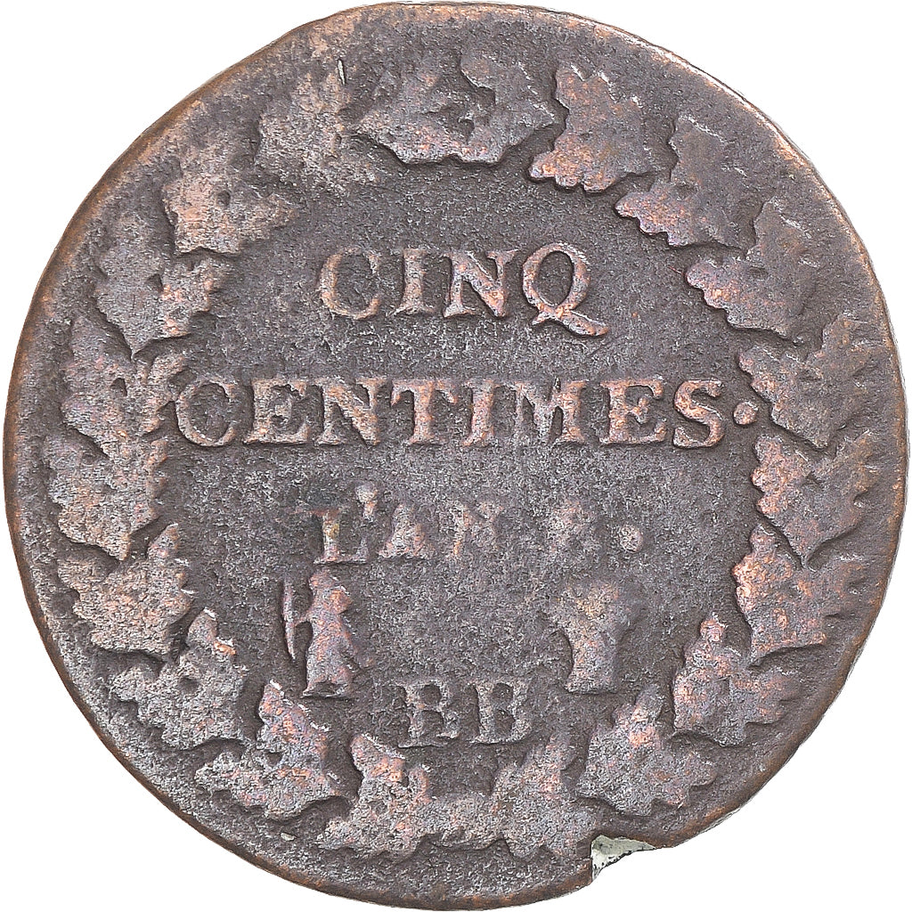 Munten, Frankrijk, Dupré, 5 Centimes, AN 8, Strasbourg, FR, Koper, Gadoury:126a