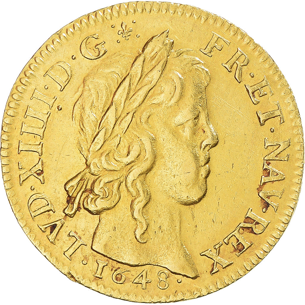 Monnaie, France, Louis XIV, Louis d'or à la mèche longue, 1648, Paris, lis