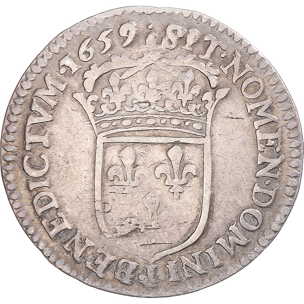 Munten, Frankrijk, Louis XIV, 1/12 Ecu à la mèche longue, 1659, Limoges, FR+
