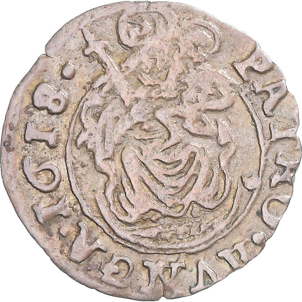 Coin, Hungary, Ferdinand II, Denar, 1618, Kremnitz, AU(50-53), Silver