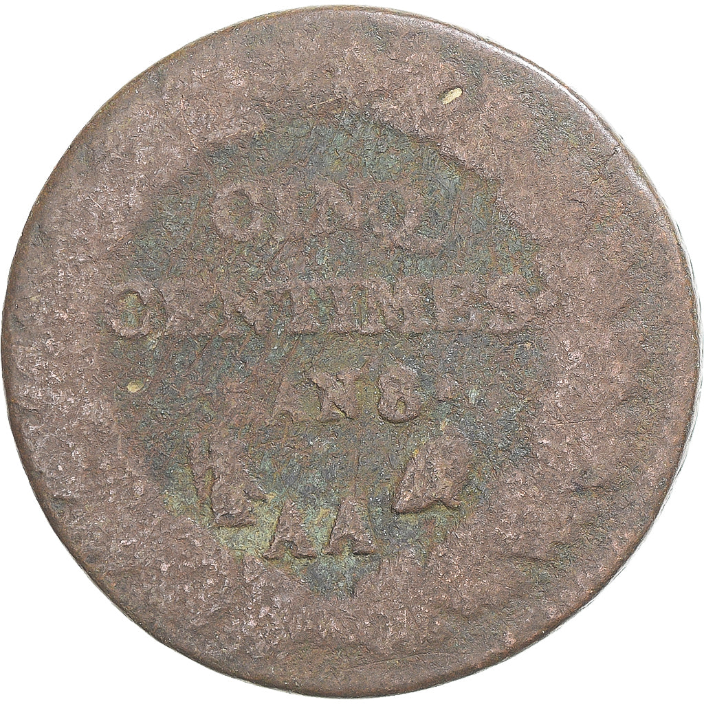 Münze, Frankreich, Dupré, 5 Centimes, AN 8/5, Metz, SGE, Kupfer, Gadoury:126a