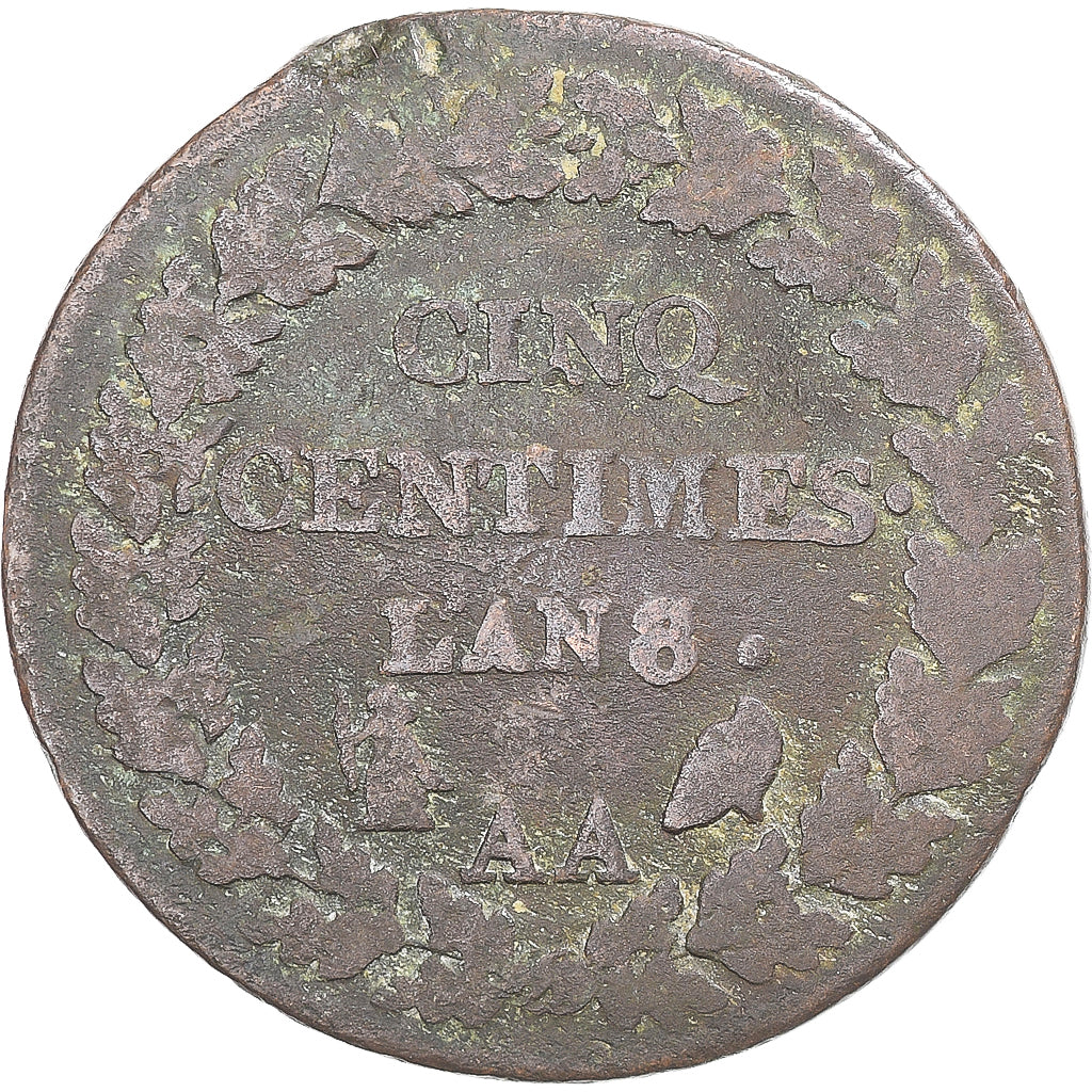Munten, Frankrijk, Dupré, 5 Centimes, AN 8/5, Metz, FR, Koper, Gadoury:126a