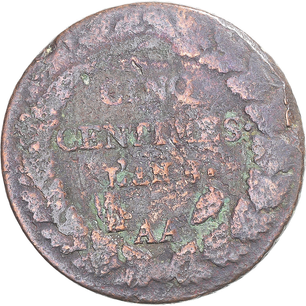 Moneta, Francja, Dupré, 5 Centimes, Metz, VG(8-10), Miedź, Gadoury:126/126a
