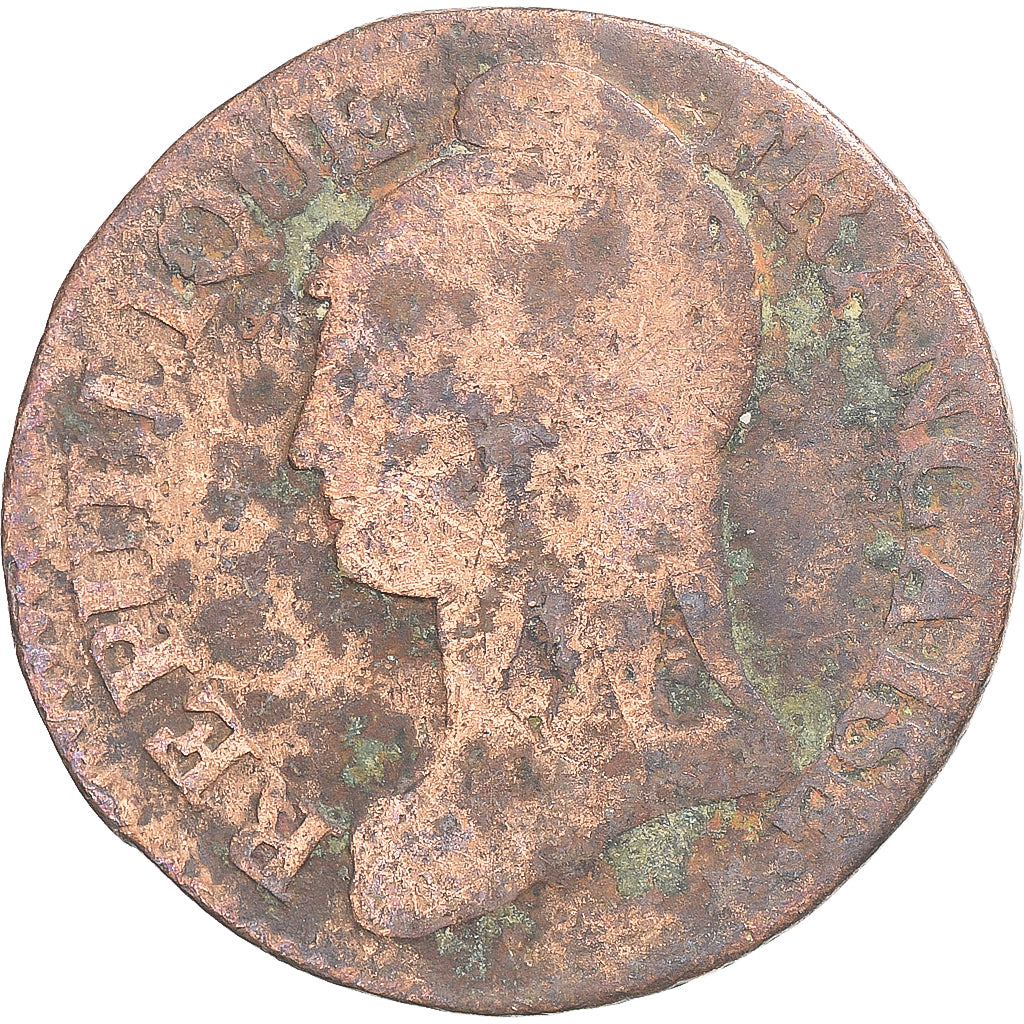 Moeda, França, Dupré, 5 Centimes, AN 8, Metz, VG(8-10), Cobre, Gadoury:126a