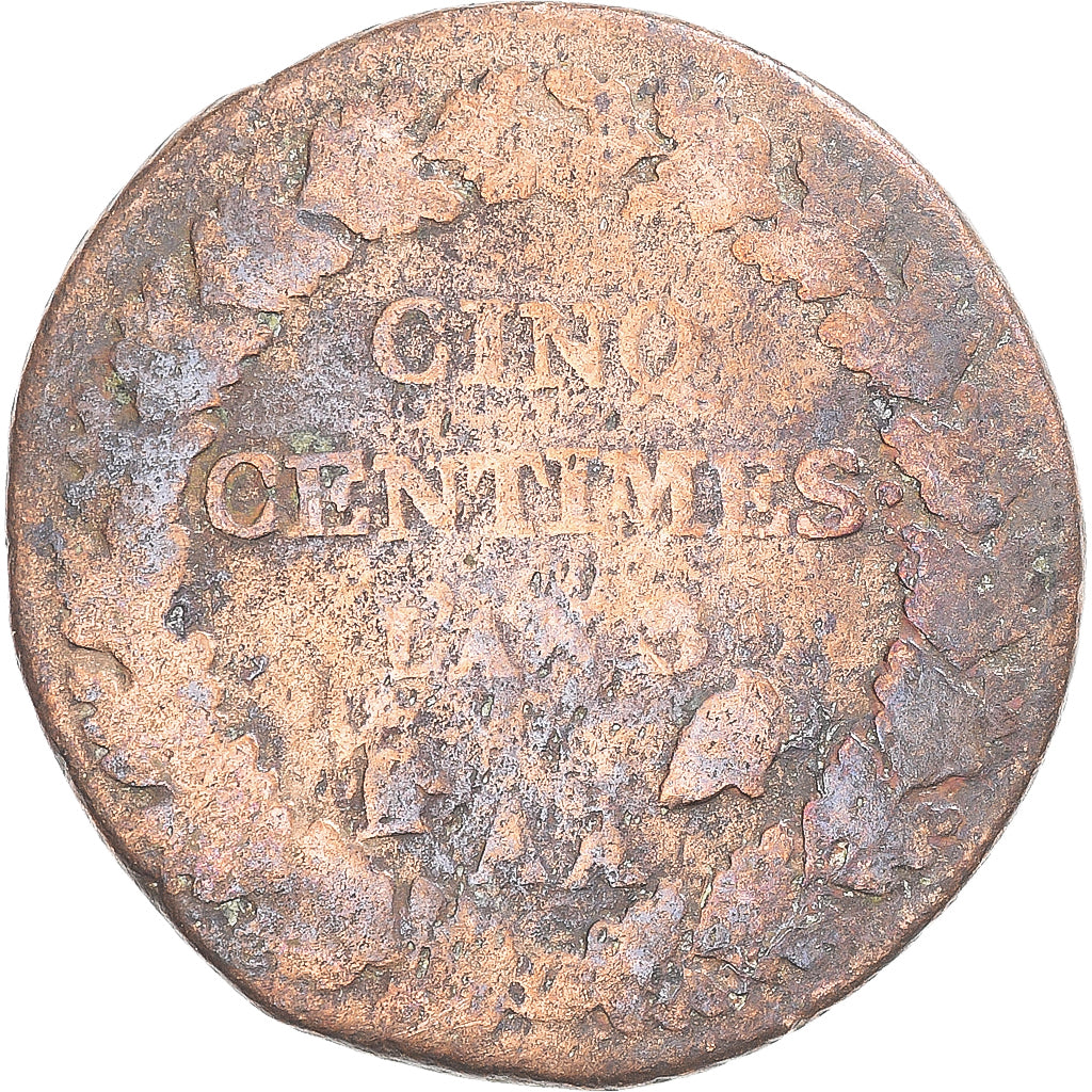 Moeda, França, Dupré, 5 Centimes, AN 8, Metz, VG(8-10), Cobre, Gadoury:126a