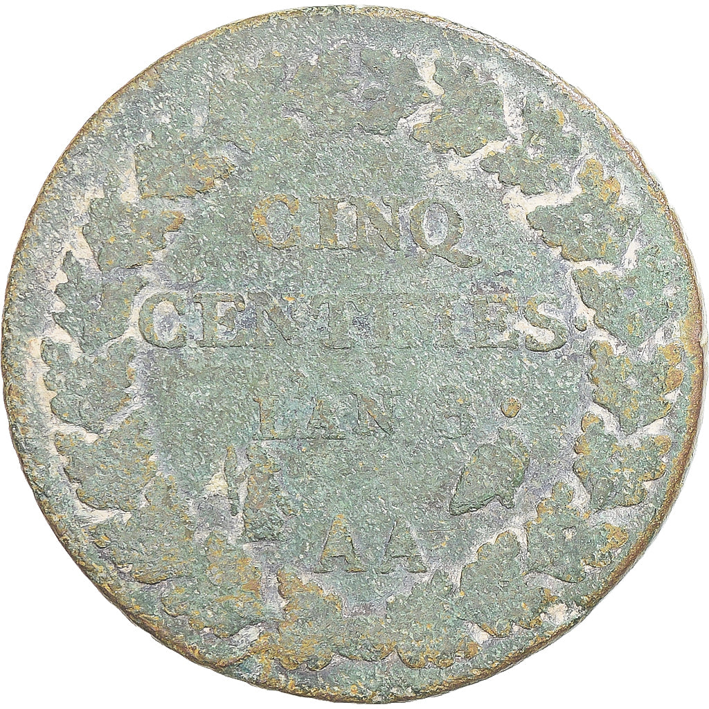 Coin, France, Dupré, 5 Centimes, AN 8, Metz, VG(8-10), Copper, Gadoury:126a