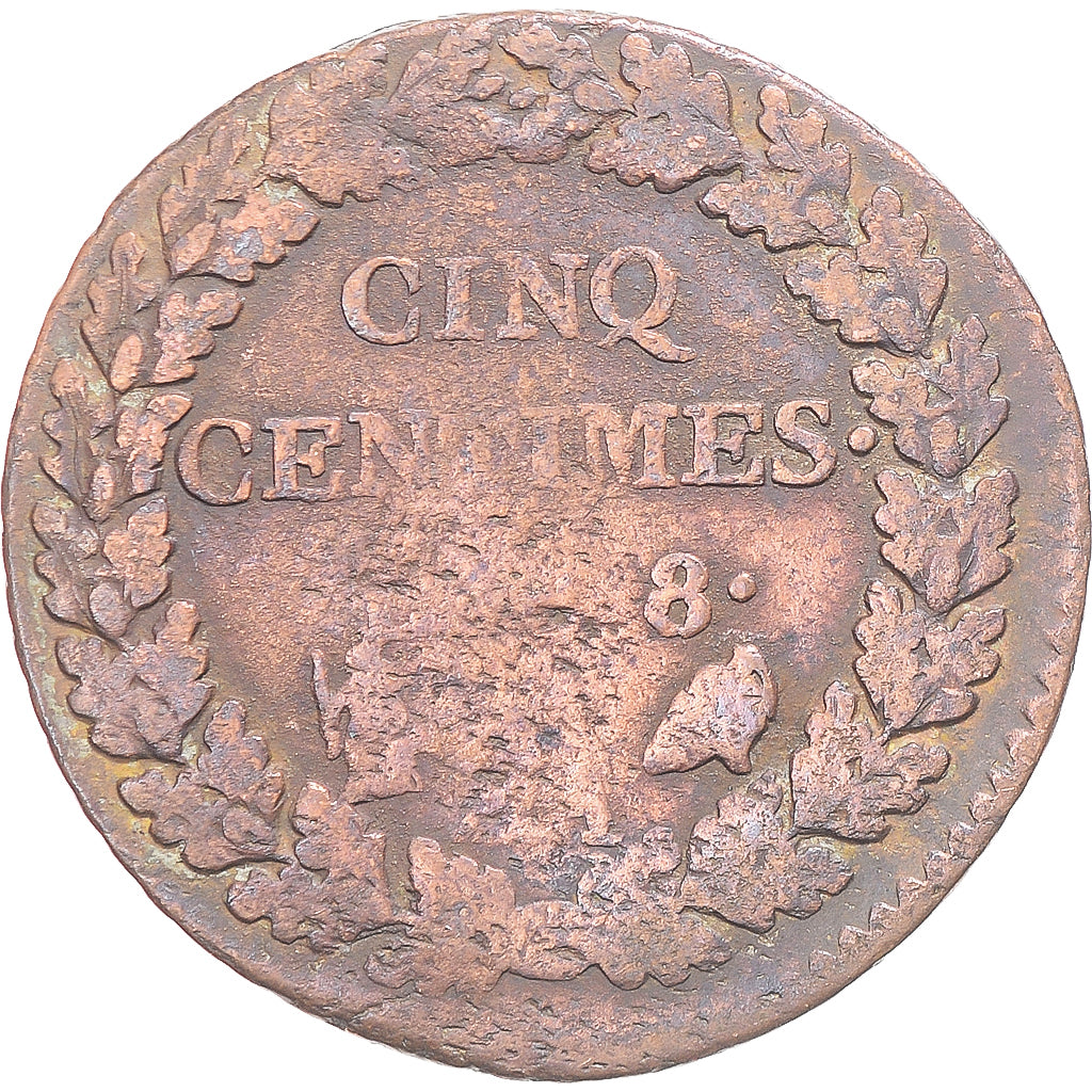 Moneta, Francja, Dupré, 5 Centimes, AN 8, VF(20-25), Miedź, Gadoury:126a