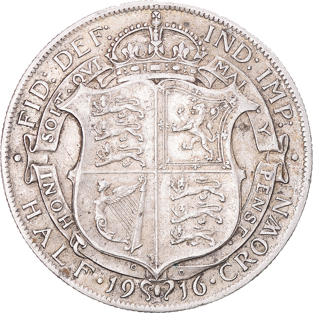 Coin, United Kingdom, George V, 1/2 Crown, 1916, London, EF(40-45), Silver