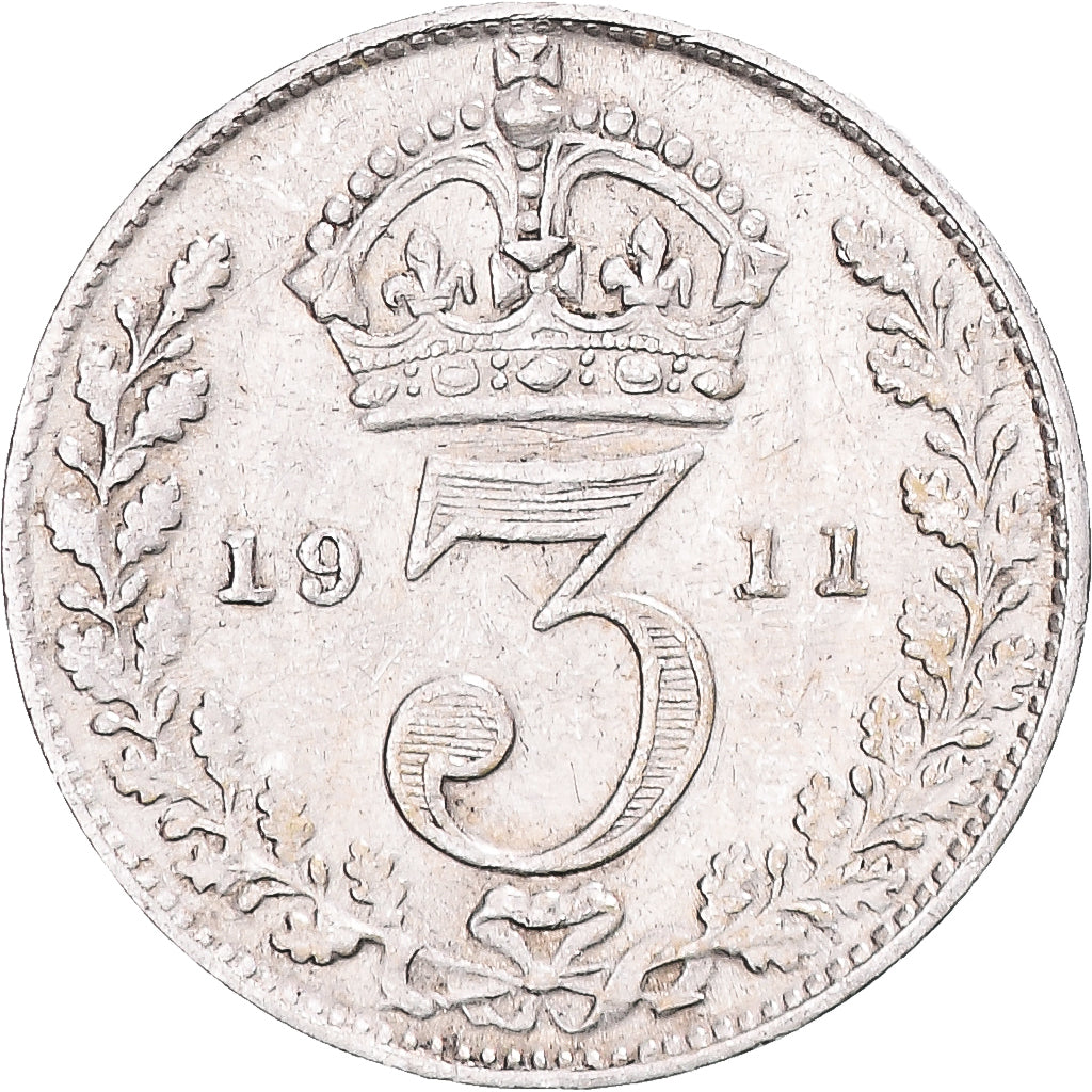 Coin, United Kingdom, George V, 3 Pence, 1911, London, EF(40-45), Silver