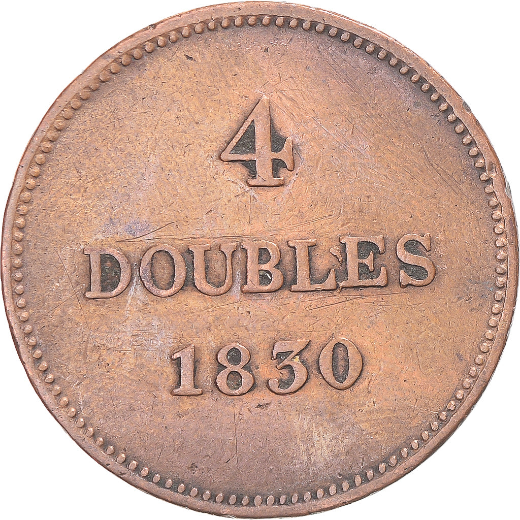 Monnaie, Guernesey, 4 Doubles, 1830, Heaton, TB+, Cuivre