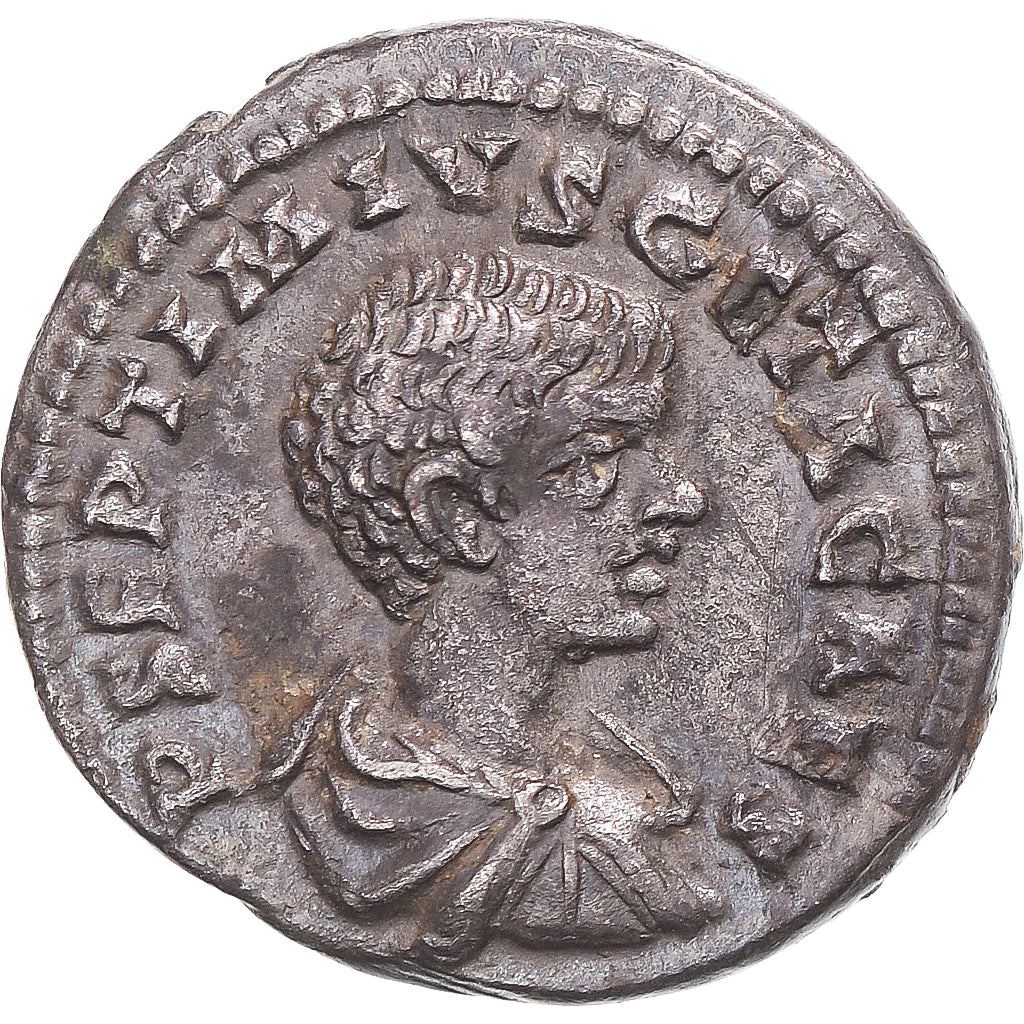 Coin, Geta, Denarius, 198-209, Laodicea ad Mare, Incuse strike, AU(50-53)