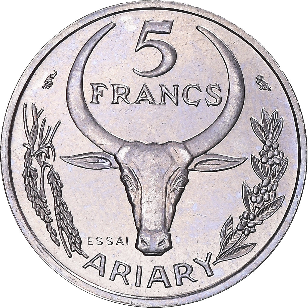 Moneta, Madagascar, 5 Francs, 1966, Paris, PRÓBA, MS(65-70), Stal nierdzewna
