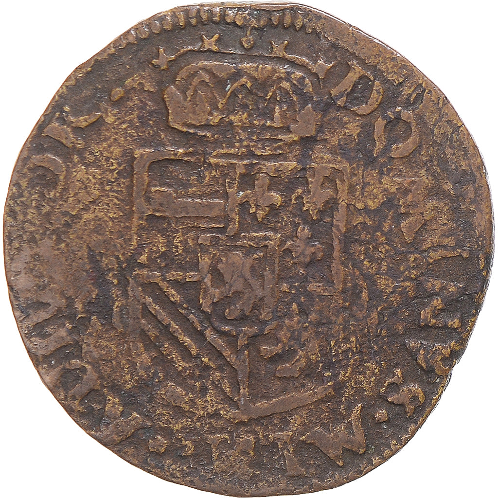 Moneda, Países Bajos españoles, Philip II, Liard, 1583, Maastricht, BC+, Cobre