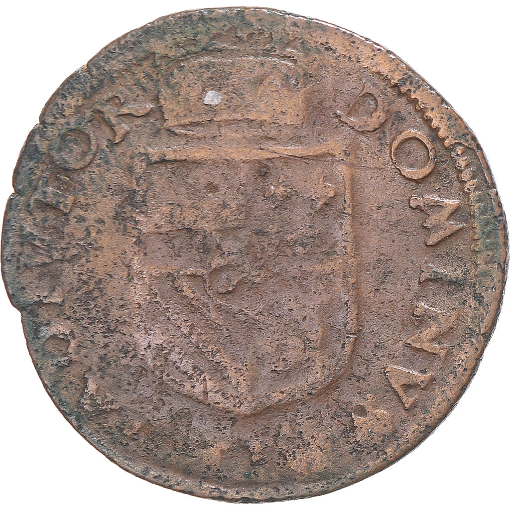 Moneda, Países Bajos españoles, Philip II, Liard, 1587, Maastricht, BC+, Cobre