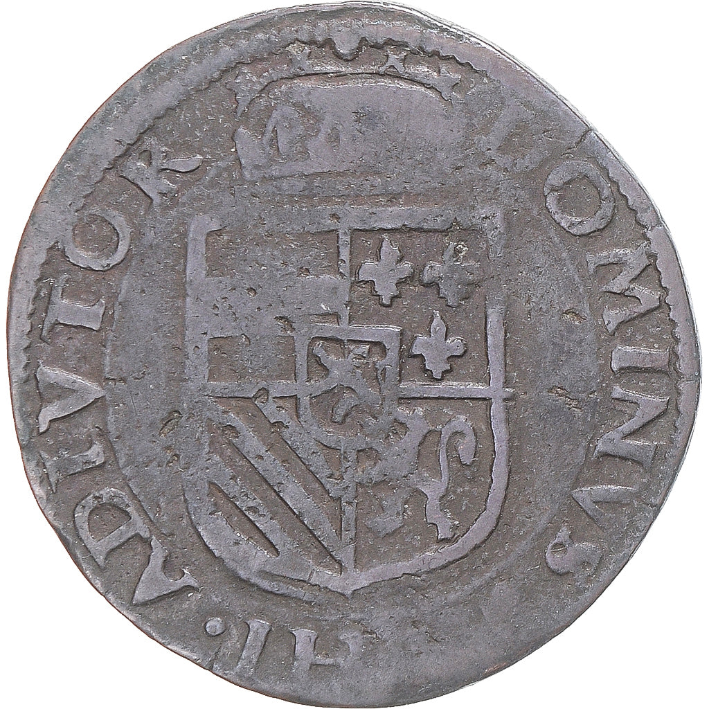 Coin, Spanish Netherlands, Philip II, Liard, 1593, Maastricht, VF(30-35), Copper