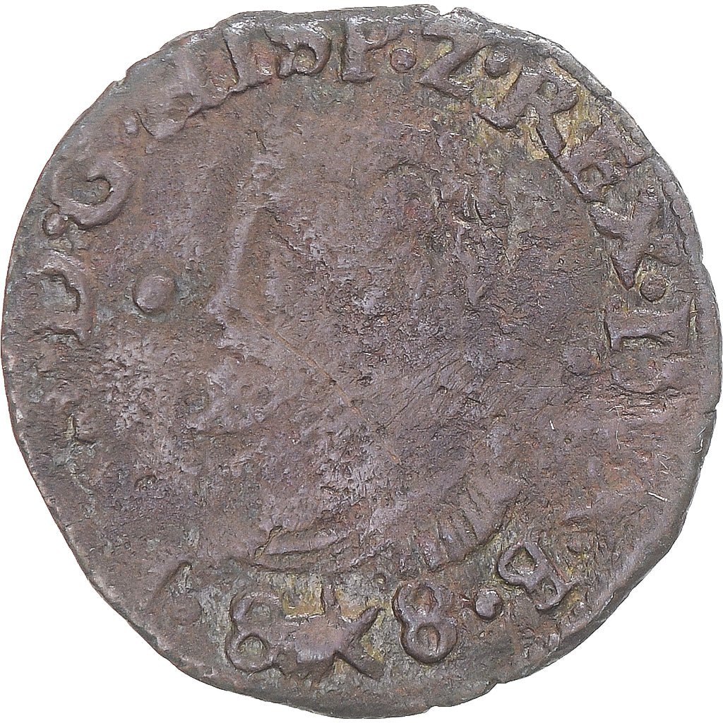 Coin, Spanish Netherlands, Philip II, Gigot, 1588, Maastricht, VF(20-25), Copper