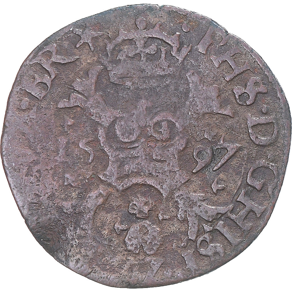 Coin, Spanish Netherlands, Philip II, Gigot, 1597, Maastricht, VF(20-25), Copper