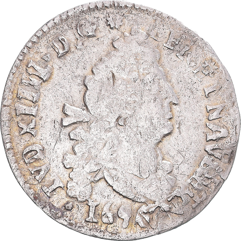 Münze, Frankreich, Louis XIV, 4 Sols aux 2 L, 1696, Rennes, réformé, S