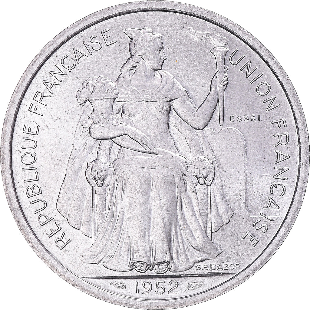 Moneta, Nowa Kaledonia, 5 Francs, 1952, Paris, PRÓBA, MS(65-70), Aluminium