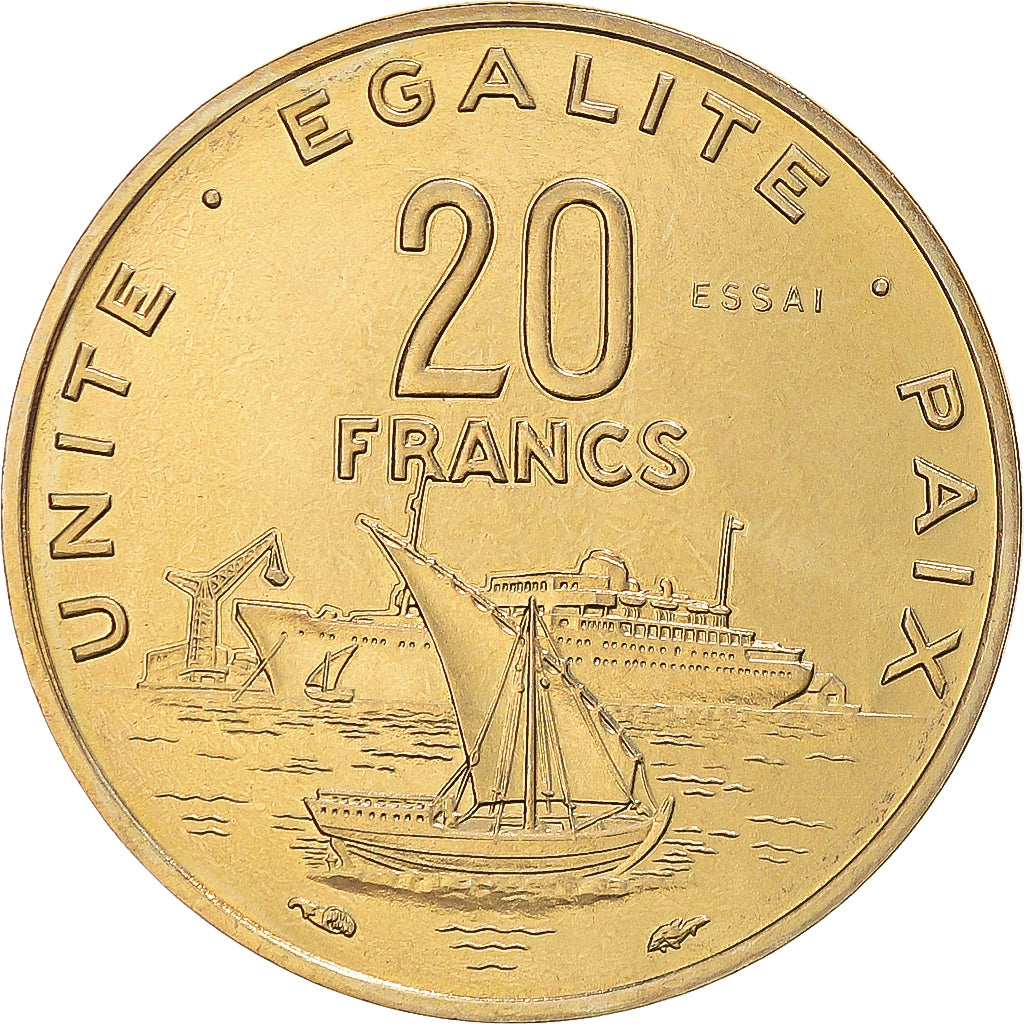 Moneta, Gibuti, 20 Francs, 1977, Paris, ESSAI, FDC, Alluminio-bronzo, KM:E5