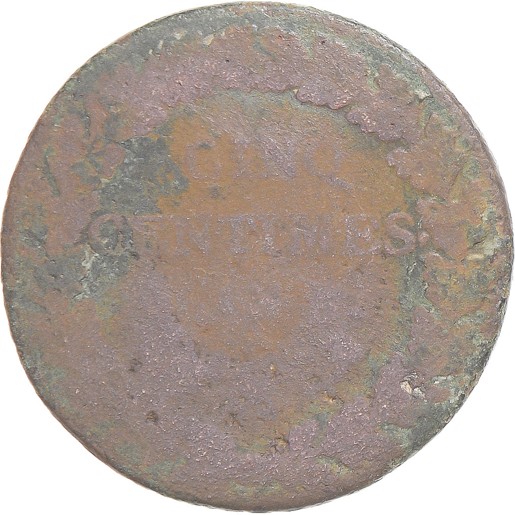 Moneta, Francja, Dupré, 5 Centimes, VF(20-25), Miedź, Gadoury:126/126a