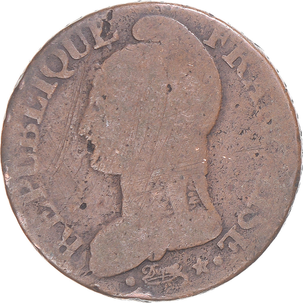Moneta, Francja, Dupré, 5 Centimes, VF(20-25), Miedź, Gadoury:126/126a