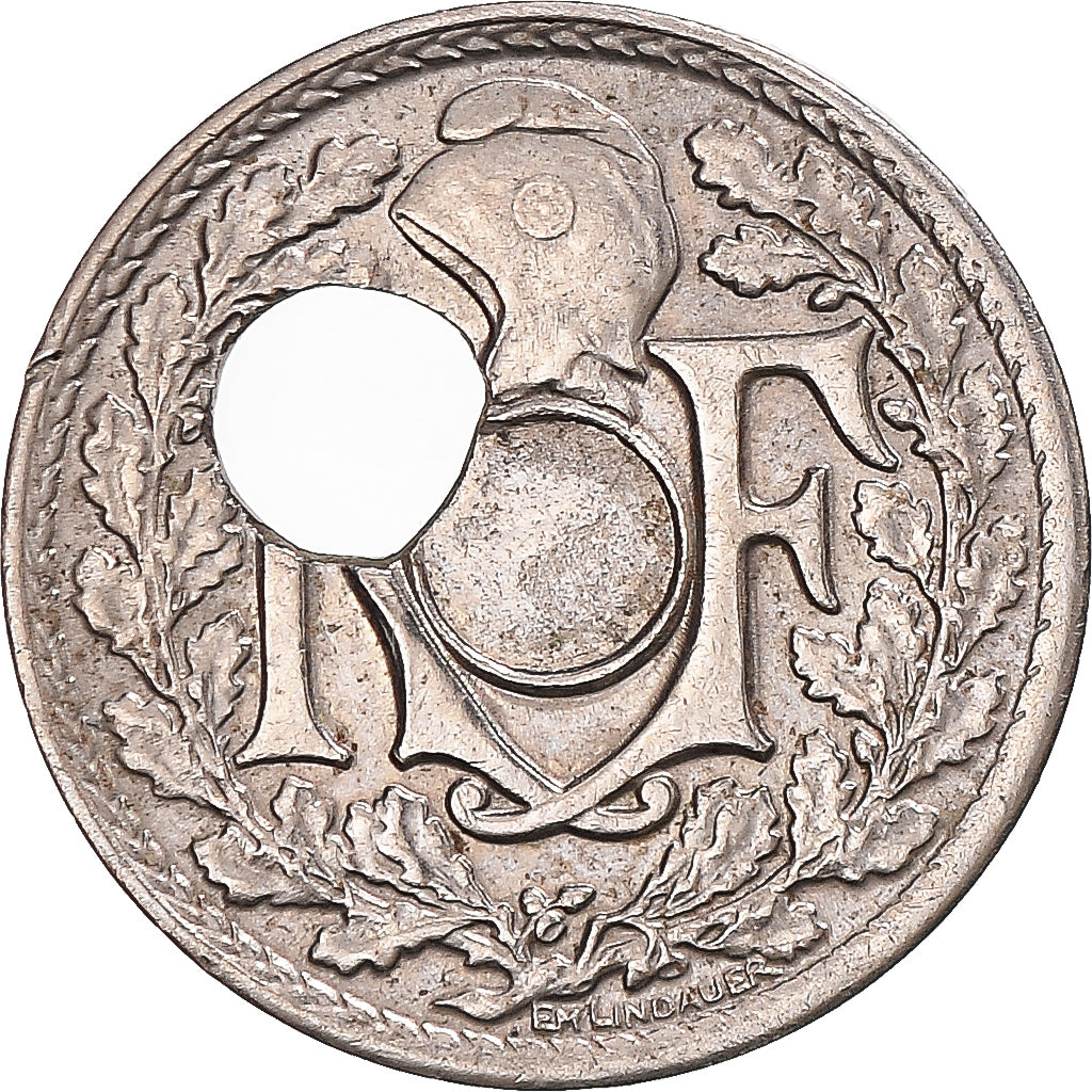 Moneta, Francja, Lindauer, 5 Centimes, 1939, Paris, Otwór poza środkiem