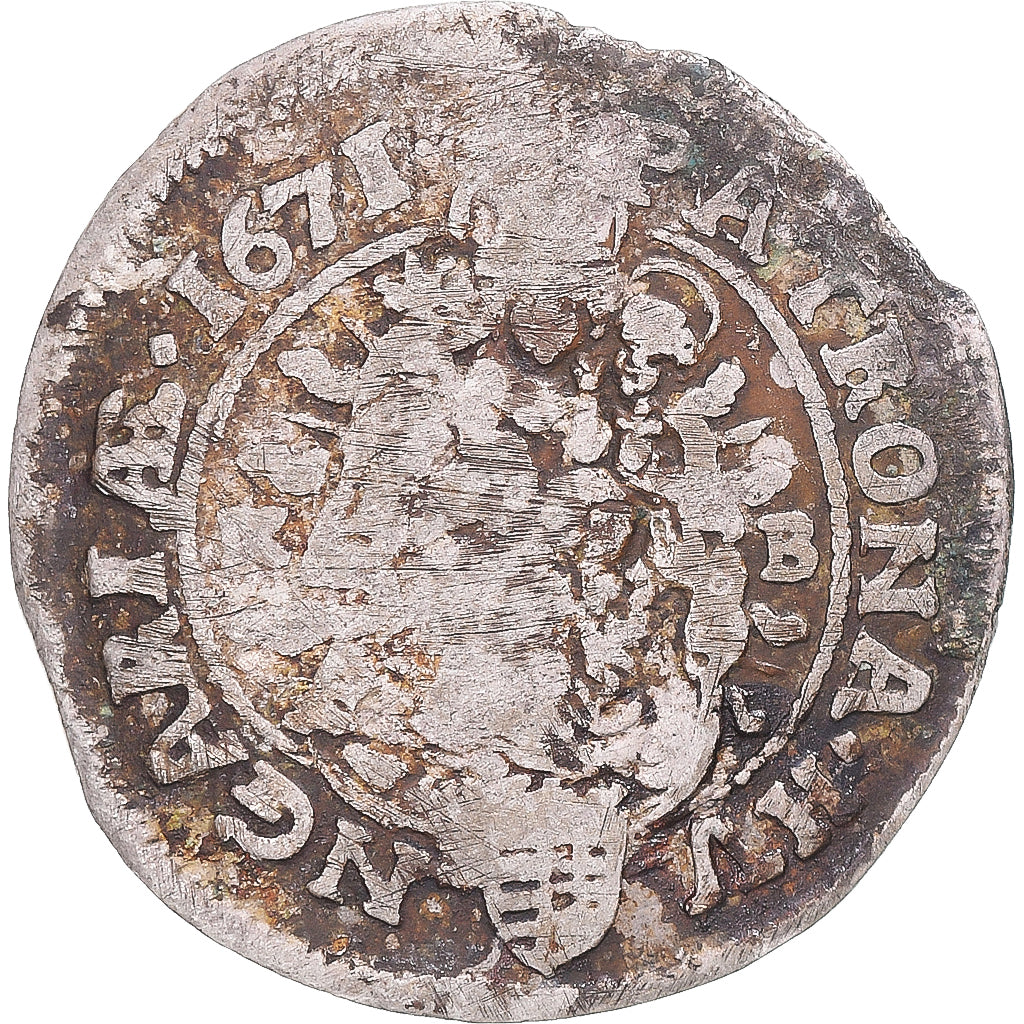 Moeda, Hungria, Leopold I, 6 Krajczar, 1671, Kremnitz, VF(20-25), Prata, KM:164