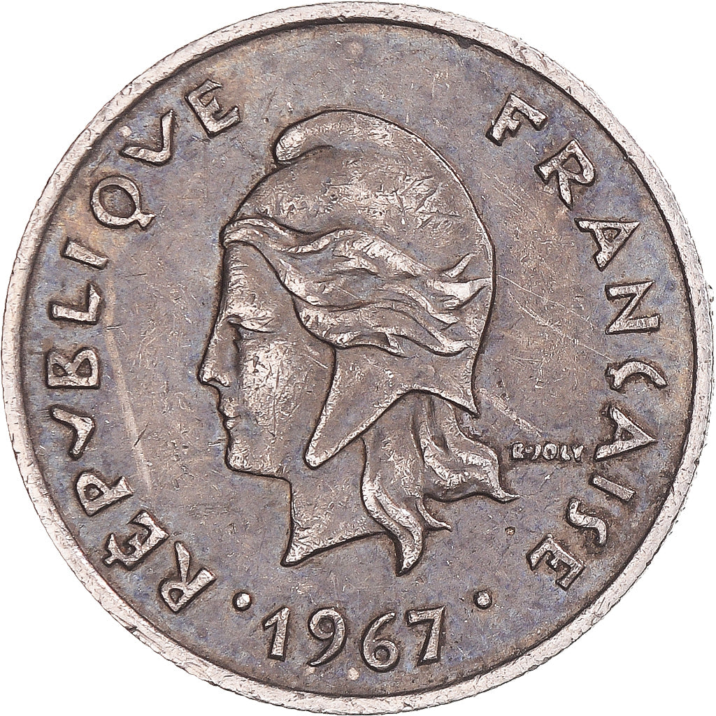 Moneda, Polinesia francesa, 10 Francs, 1967, Paris, MBC+, Níquel, KM:5