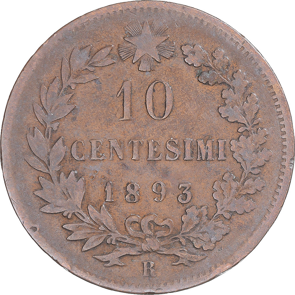 Moneta, Włochy, Umberto I, 10 Centesimi, 1893, Rome, VF(30-35), Miedź, KM:27.2
