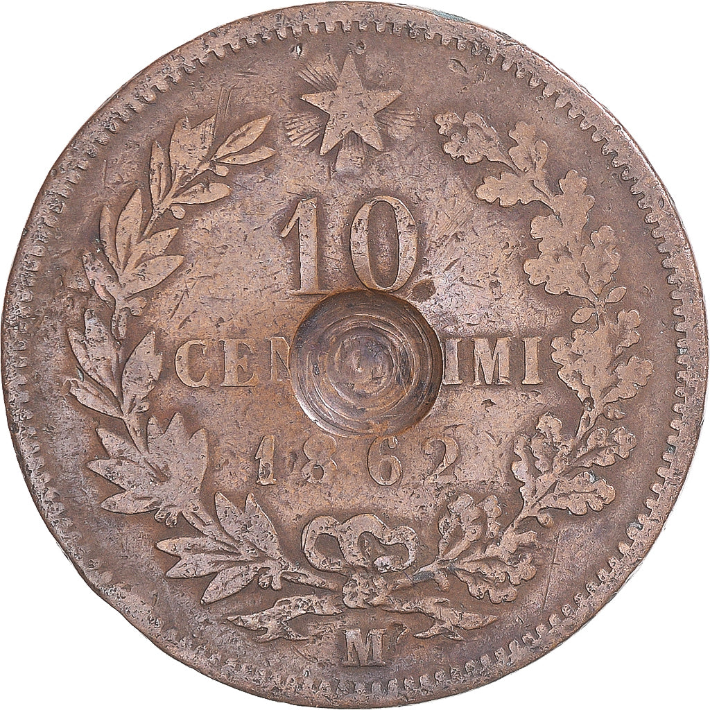 Coin, Italy, Vittorio Emanuele II, 10 Centesimi, 1862, Milan, punched