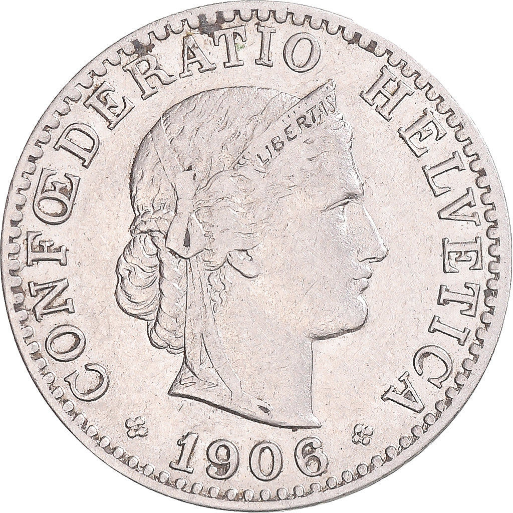 Coin, Switzerland, 20 Rappen, 1906, Bern, EF(40-45), Nickel, KM:29