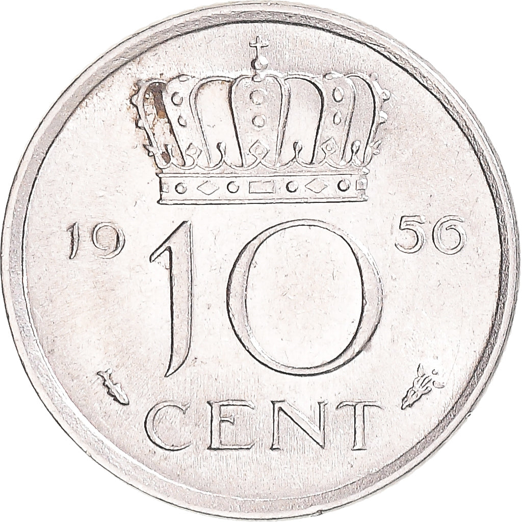 Munten, Nederland, Juliana, 10 Cents, 1956, ZF+, Nickel, KM:182
