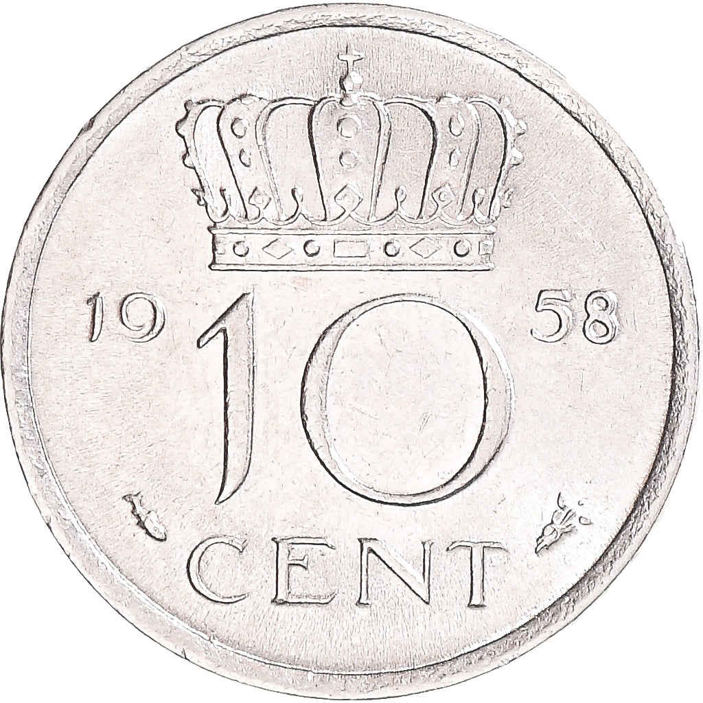 Munten, Nederland, Juliana, 10 Cents, 1958, ZF+, Nickel, KM:182