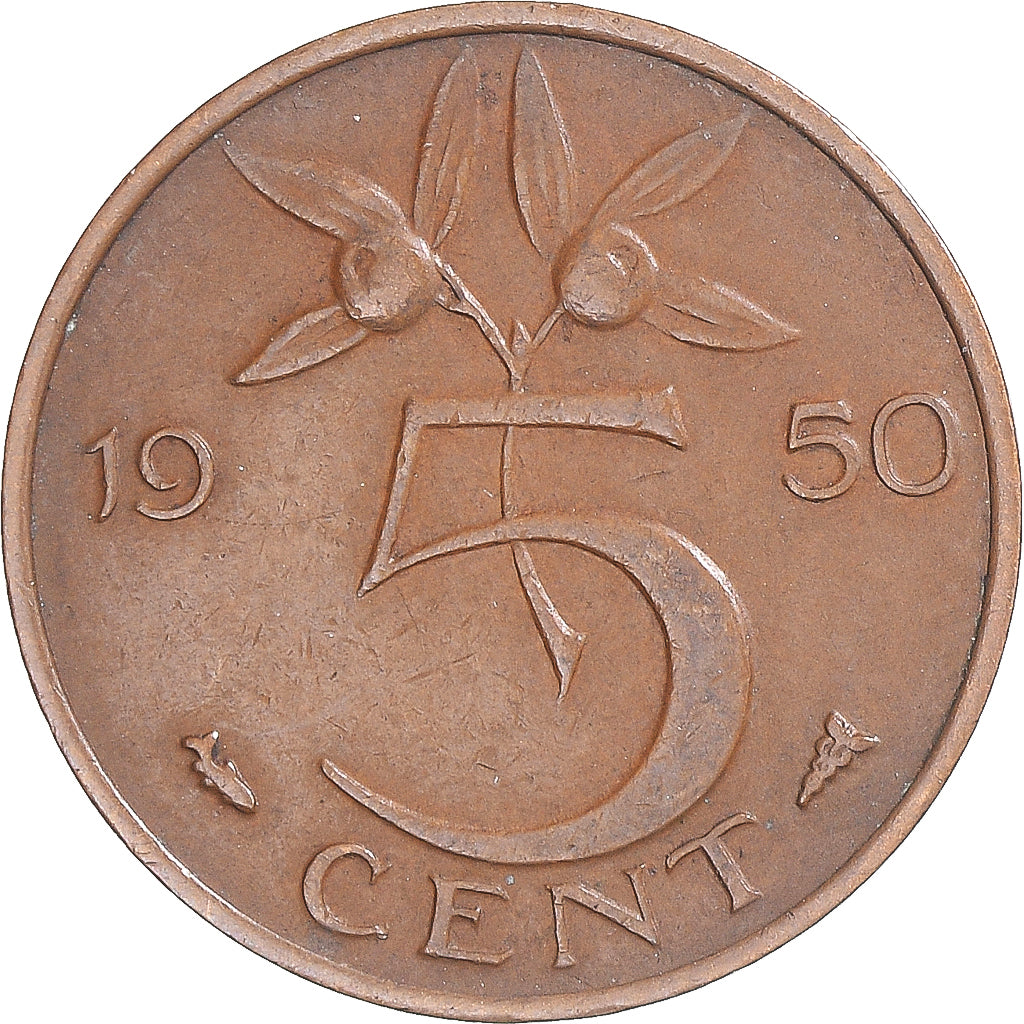 Munten, Nederland, Juliana, 5 Cents, 1950, ZF+, Koper, KM:181