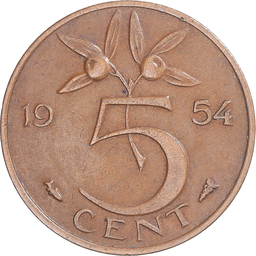 Munten, Nederland, Juliana, 5 Cents, 1954, ZF+, Koper, KM:181