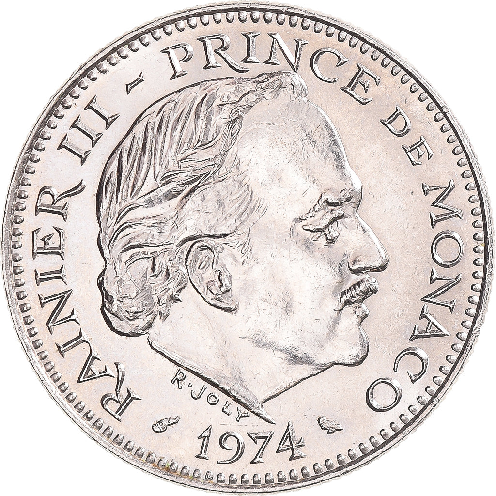 Moneta, Monaco, Rainier III, 5 Francs, 1974, Sowa, AU(55-58), Miedź-Nikiel