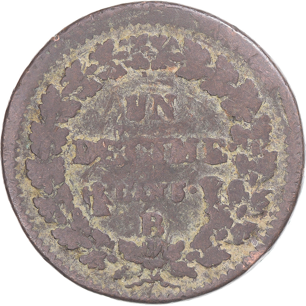 Moneta, Francia, Dupré, Decime, AN 5, Rouen, MB+, Rame, Gadoury:187