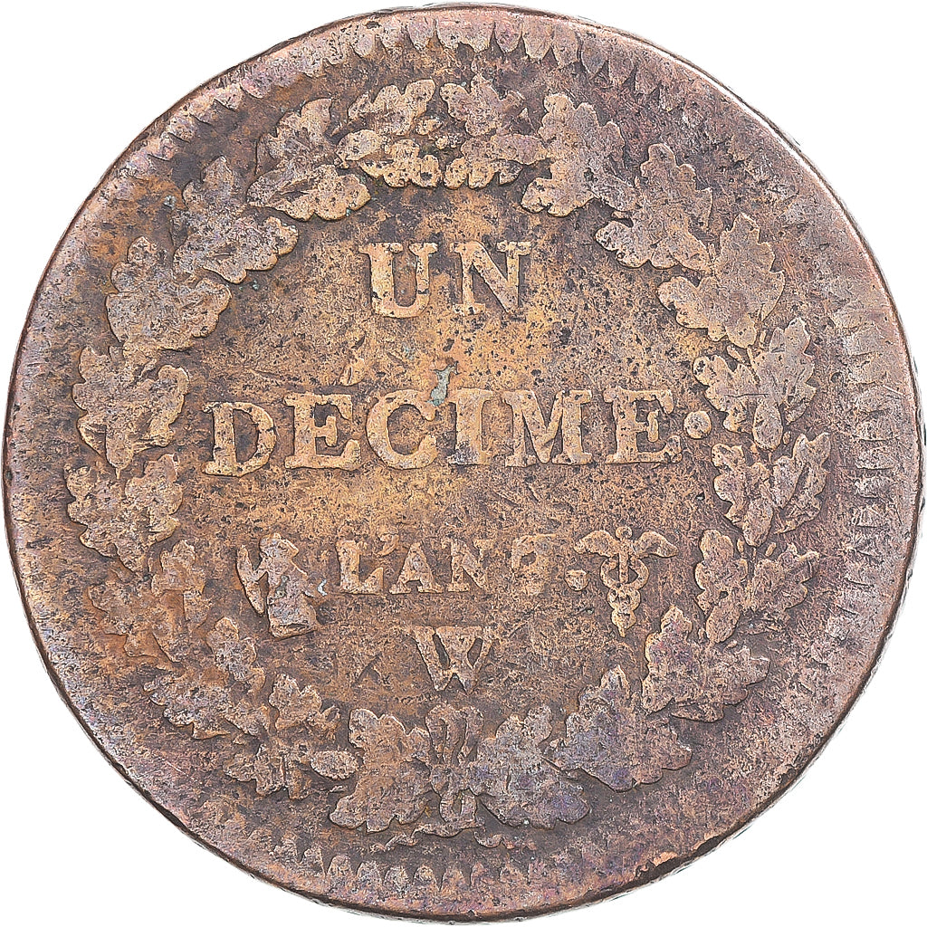 Moeda, França, Dupré, Decime, AN 7/5, Lille, VF(20-25), Cobre, Gadoury:187