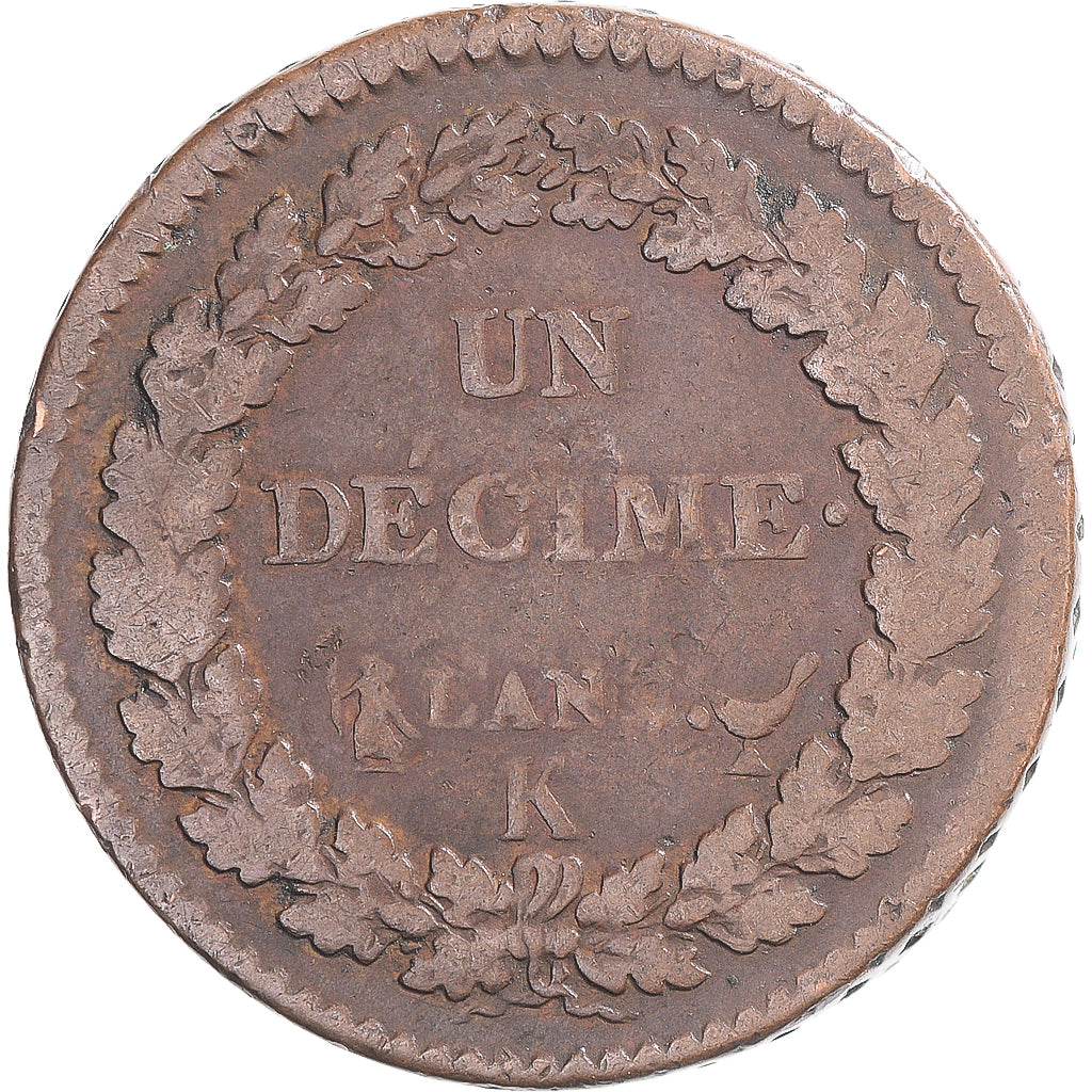 Münze, Frankreich, Dupré, Decime, Bordeaux, S, Kupfer, Gadoury:187/187a