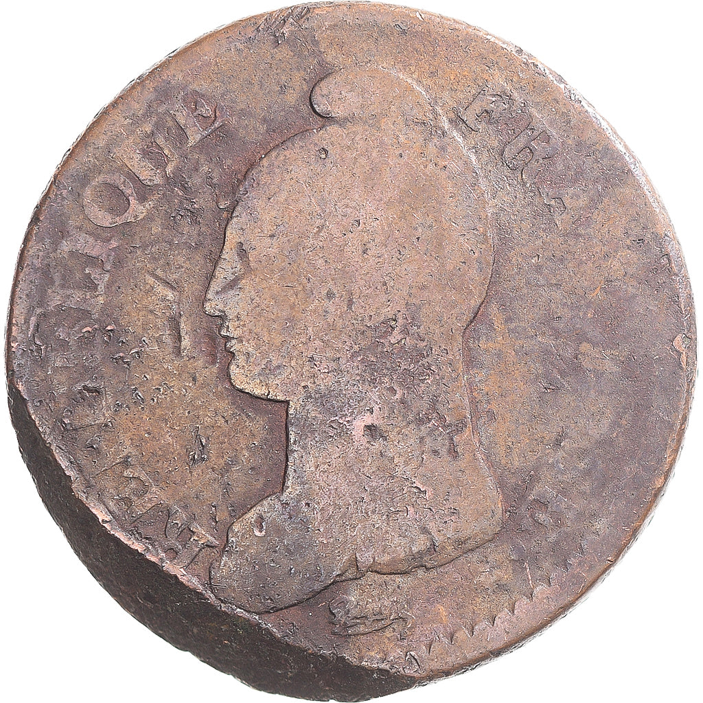 Moeda, França, Dupré, Decime, AN 7, Bordeaux, VF(20-25), Cobre, Gadoury:187