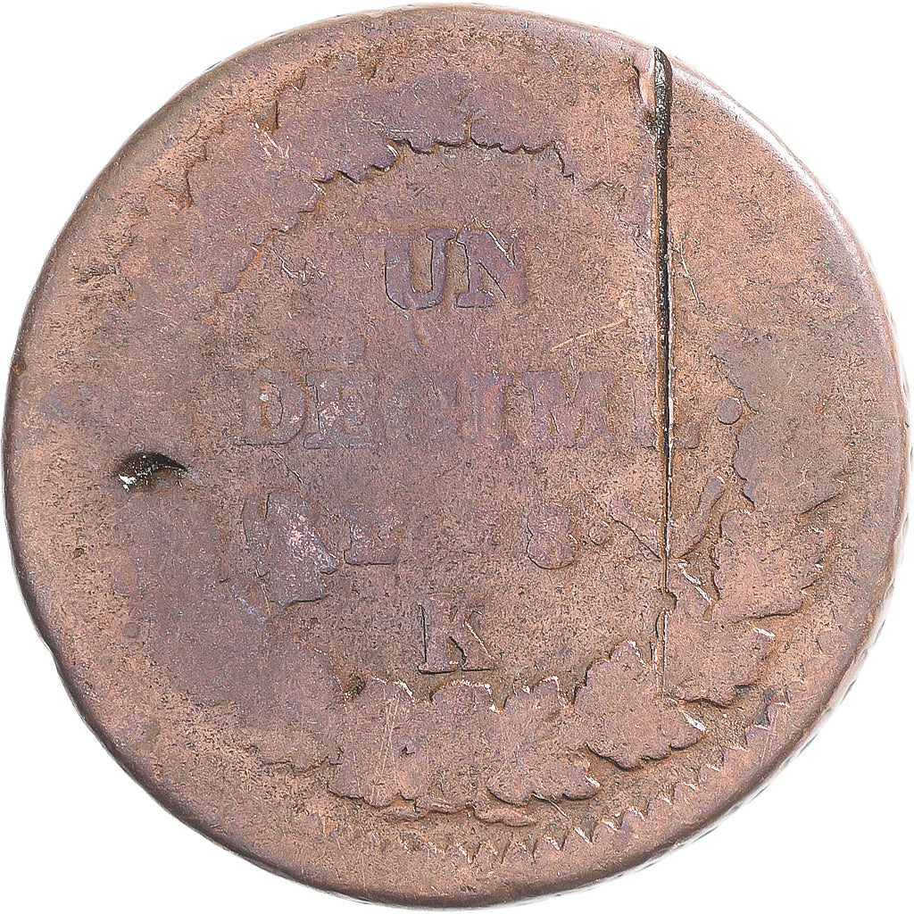 Coin, France, Dupré, Decime, AN 8, Bordeaux, VF(20-25), Copper, Gadoury:187a