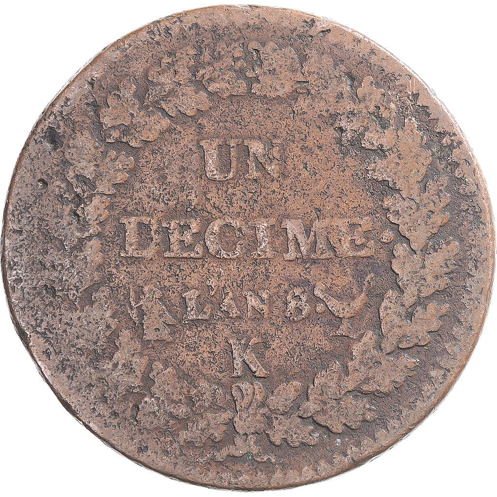 Coin, France, Dupré, Decime, AN 8, Bordeaux, VF(20-25), Copper, Gadoury:187a